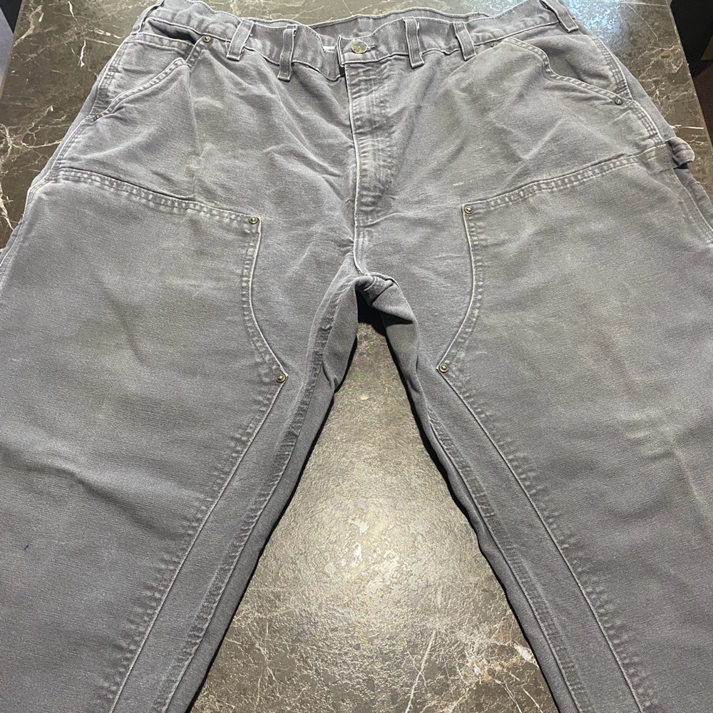 Carhartt B136 Double Knee Work Pants Gray 42x32 Distressed Workwear - Picture 3 of 16